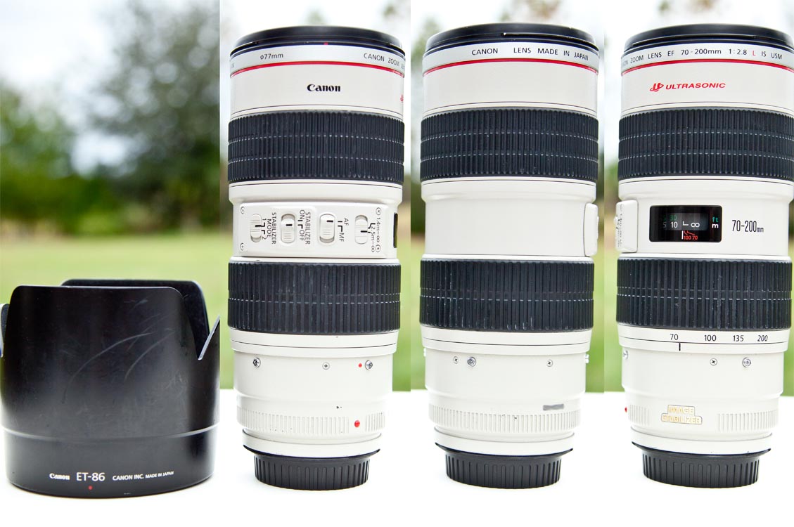 Canon EF 70-200 f/2.8L barrel, controls and scale